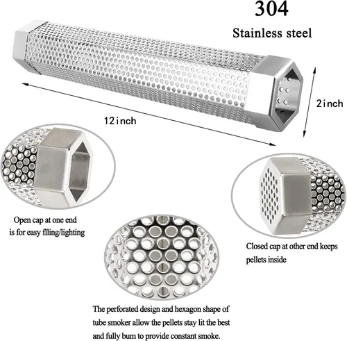 Miniatura 2 de Tubo de humo para ahumador de pellets de 12 pulgadas, tubo de ahumador de 5 horas de humo en caliente/frío, tubo de fumar, para añadir sabor ahumado