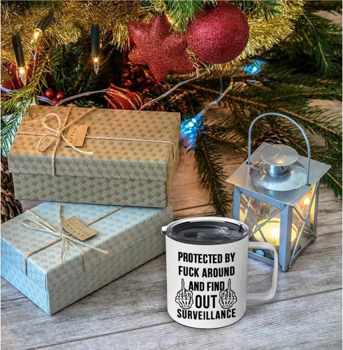 Miniatura 4 de Protected by fuck around and Find Out Surveillance - Taza de café aislada de acero inoxidable con asa y tapa, tazas de café, taza de viaje