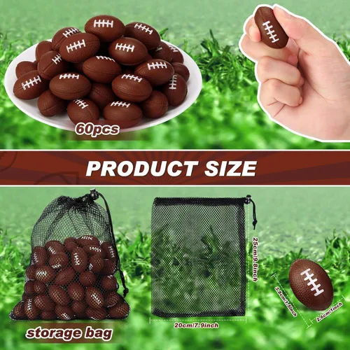 Miniatura 2 de 60 mini pelotas de fútbol antiestrés de 1.5 pulgadas, pequeñas bolas de espuma suave, recuerdos de fiesta deportiva a granel con bolsa de malla
