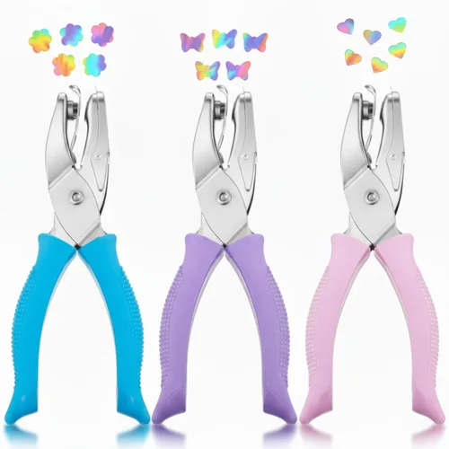 Miniatura 9 de Zonon 3 piezas perforadoras de papel con formas de agujeros de un solo agujero para manualidades, perforadoras de metal manuales con agarre de 1/4
