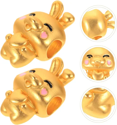 Miniatura 3 de EXCEART Cuentas espaciadoras de conejo, dijes de metal con dije de conejo Feng Shui, llavero de conejito 2023, cuentas del año chino del zodiaco