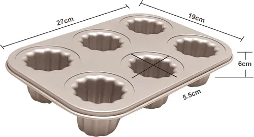 Miniatura 5 de Molde de canele antiadherente para magdalenas, molde de acero al carbono, bandeja para hornear pasteles franceses, 6 tazas para hacer mini pan