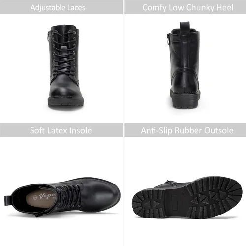 Miniatura 5 de Vepose Botines de combate 25 para mujer con cordones y cremallera interior de media pantorrilla para mujer