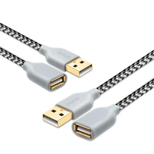 Miniatura 9 de OKRAY - Cable de extensión USB, paquete de 2 cables de extensión USB 2.0 de nailon trenzado de 6 pies tipo A, macho a hembra, con conector chapado