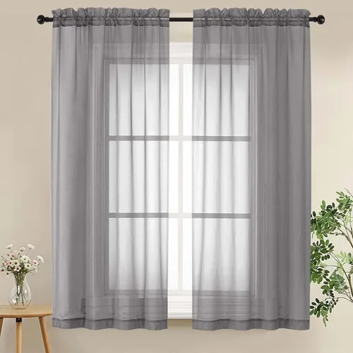 Miniatura 81 de LIVEKID Cortinas traslúcidas negras de cocina de 36 pulgadas de largo, cortinas cortas filtrantes de luz, 2 paneles de gasa aireada, texturizadas