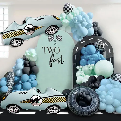 Miniatura 5 de 2 globos grandes para autos de carreras, globos de carreras de 43 pulgadas color azul azulado para decoración de fiesta de autos de carreras