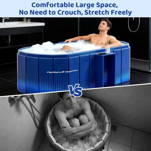 Miniatura 4 de Bañera plegable portátil, bañera independiente sin instalación, bañera de baño para remojo, cabina de ducha plegable para baño caliente y hielo Azul