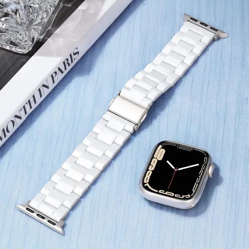 Miniatura 4 de Compatible con Apple Watch Band de 1.614 in, 1.575 in, 1.496 in o 1.929 in, 1.772 in, 1.732 in, 1.654 in, correa de repuesto de resina ligera Blanco