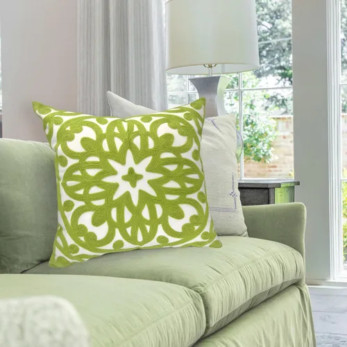 Miniatura 2 de Alysheer Funda de cojín decorativo bordada de 20 x 20 pulgadas, patrón de bordado grueso moderno de mandala bohemio, funda de cojín de lona de Verde