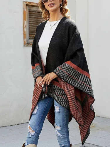 Miniatura 2 de KirGiabo Suéter a Cuadros para Mujer Poncho Capa Abrigo Frente Abierto Manta Chales y Envolturas