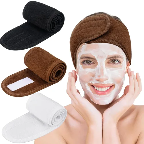 Miniatura 8 de Whaline Diademas faciales de spa, 3 piezas, diadema de tela de toalla suave y ajustable para lavado de cara, ducha, cubierta facial, yoga