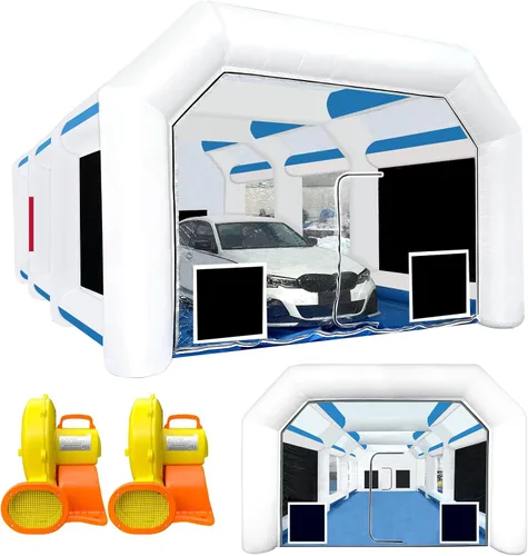Miniatura 10 de Cabina de pintura inflable de 21.5 x 13 x 9 pies con sopladores de 950 W+450 W para piezas de automóviles y pintura de muebles, cabina de pintura