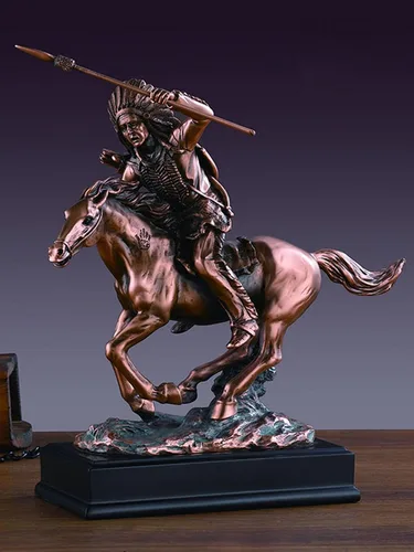 Miniatura 2 de Jefe indio en caballo estatua marrón