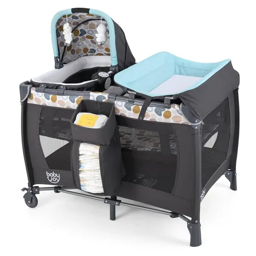 Miniatura 12 de BABY JOY 4 en 1 Pack and Play, corralito portátil para bebé con moisés y mesa cambiadora de pañales, moisés infantil centro de actividades para cuna
