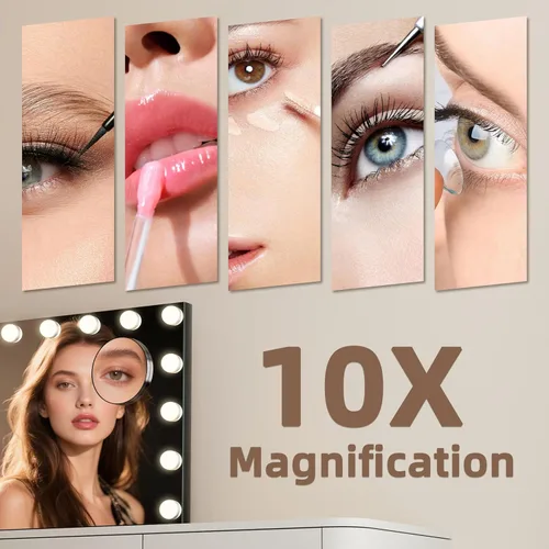 Miniatura 8 de Espejo de tocador con luces, espejo de maquillaje iluminado con bombillas LED regulables, 3 modos de iluminación de color, puerto de carga USB, Negro