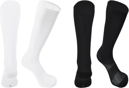 Calcetines de fútbol para niños, calcetines de béisbol con suela acolchada hasta la rodilla para niños y niñas, 2 pares