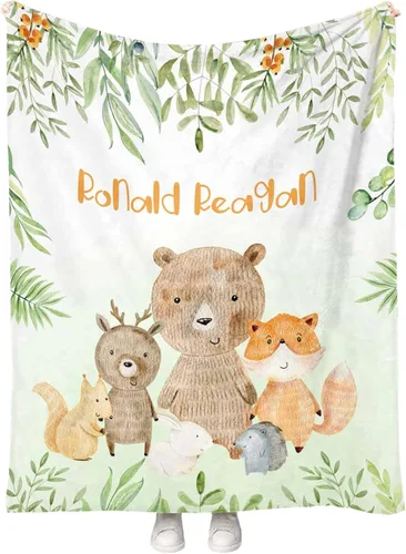 Miniatura 17 de Artsadd Manta personalizada con nombre, manta personalizada de animales de la selva, manta personalizada de safari para niños, niñas, baby shower
