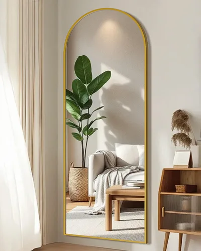 Miniatura 2 de Espejo de pie de 59 x 16 pulgadas de longitud completa, espejo arqueado de longitud completa con soporte, espejos de cuerpo completo para Dorado