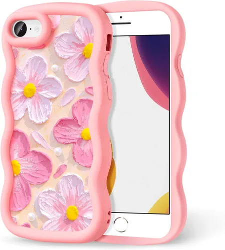 Miniatura 297 de Compatible con iPhone SE/8/7 Funda para Mujeres y Niñas, Marco Ondulado Rizado con Patrón Lindo, Estética Delgada Suave Silicona TPU Parachoques