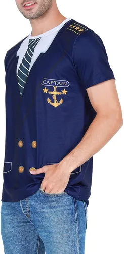Miniatura 4 de Funny World Disfraz de capitán para hombre, camiseta de manga corta, diseño de yate
