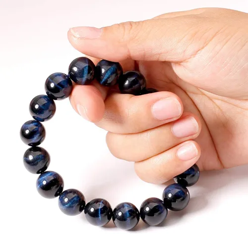 Miniatura 3 de Jewever Pulsera de ojo de tigre natural para hombres y mujeres, piedras preciosas elásticas, cuentas de piedra natural, 0.472in, elástica, unisex