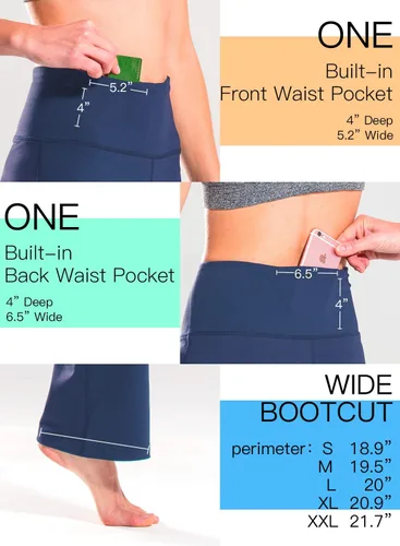 Miniatura 56 de Safort Pantalones de yoga con entrepierna de 28" 30" 32" 34"más amplios en la parte inferior para botas altas, 4 bolsillos, UPF50+