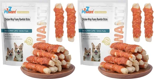 Miniatura 9 de Golosinas para perros de larga duración para perros grandes, dientes limpios envueltos en pollo, donas de cuero crudo, 1 lb/454 g