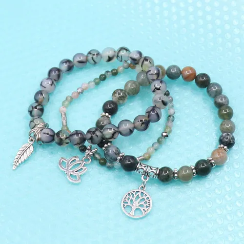 Miniatura 3 de UEUC - Pulseras Reiki, apilables, de piedras curativas, cristales, con dije del árbol de la vida, yoga y hoja de loto, contra la ansiedad