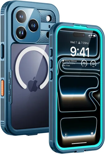 Lanhiem Funda magnética para iPhone 17 Pro Max, IP68 impermeable, a prueba de polvo, compatible con Magsafe, protector de pantalla integrado, cuerpo
