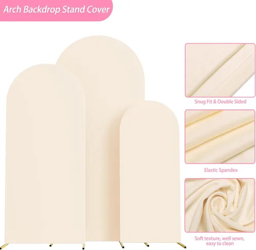 Miniatura 3 de Putros Fundas para Arco de Boda de 4 Pies, 5 Pies, 6 Pies Beige de Spandex Ajustadas con Parte Superior Redonda Chiara Fundas para Soporte de Fondo
