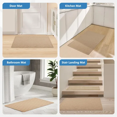 Miniatura 5 de Stair Treads with Landing Rug for Wooden Steps Indoor, Peel and Stick Stair Treads Matching-Mat 20"X32" Stair Landing Slip Resistant Polyester Stair