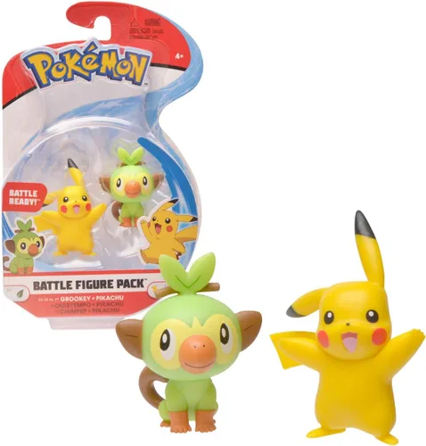 Pokemon ACCIÓN DE BATALLA DE LA ESPADA Y ESCUELO NUEVO Figura 2 Paquete - Pikachu y Grookey Figuras de 2 pulgadas Pikachu & Rooky