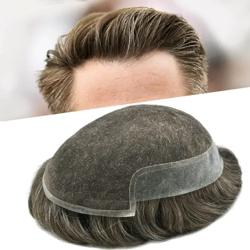 Miniatura 94 de Sistema de repuesto de cabello humano europeo con encaje frontal suizo para hombre, tupé para hombre, pieza de cabello, nudo blanqueado, línea #17