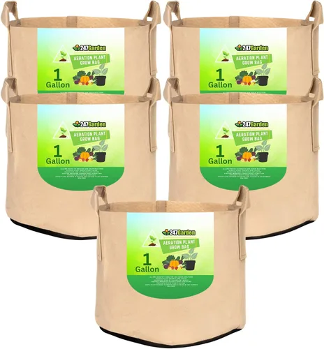 Miniatura 25 de 247Garden Paquete de 2 bolsas de cultivo de 200 galones/macetas de tela de aireación con asas (300 GSM, negro, 24A x 50D)