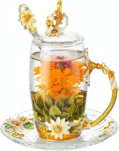 Miniatura 7 de Taza de Té de Cristal Taza de Café con Tapa Platillo Cuchara Regalo de Cumpleaños Navidad para Mujeres Amigas Mujer Abuela Mamá Hermana Decoración