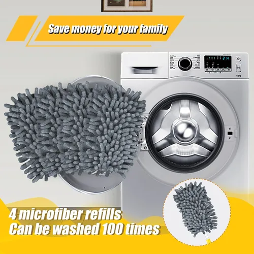 Miniatura 4 de 4 repuestos de plumero, de microfibra para ventilador de techo, reutilizables, 360 plumeros, resistentes para limpieza (gris)