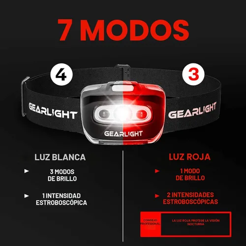 Miniatura 5 de GearLight Paquete de 2 faros LED – Lámparas de cabeza de camping al aire libre con diadema ajustable – Linterna ligera con batería brillante con 7