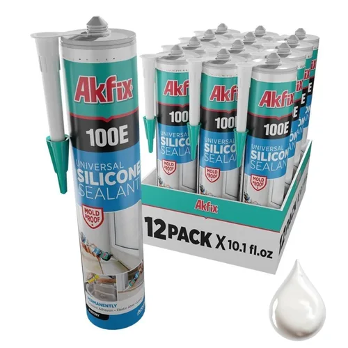 Miniatura 22 de Akfix 100E RTV Masilla de Silicona Transparente (12x10.1 fl.oz.)- Sellador de Silicona 100% Impermeable para Cocina y Baño, Ducha, Ventana y Puerta