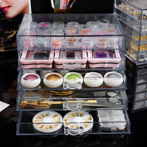Miniatura 2 de Caja de almacenamiento de decoración de uñas de 5 niveles, acrílico transparente para arte de uñas, accesorios de joyería, caja de almacenamiento