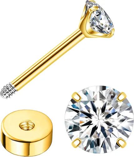 Miniatura 13 de Enticera G23 Aretes de Titanio 5A+Circonita Cúbica Aretes de Botón con Parte Trasera Plana Aretes Hipoalergénicos de Oro 14K Aretes 2-5MM