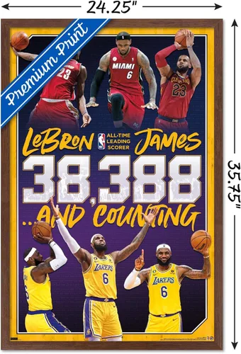 Miniatura 3 de NBA League - Póster de pared de LeBron James All-Time Scoring Leader, 34 pulgadas de largo x 22.4 pulgadas de ancho, versión enmarcada de caoba