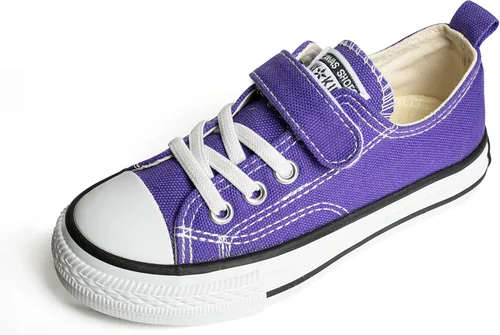 justwaner Zapatos de lona para niños y niñas de parte superior baja ligeros transpirables con gancho y bucle tenis casuales para correr