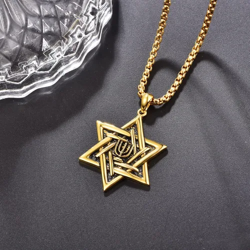 Miniatura 5 de ADMETUS Collar de amuleto de plata de ley 925 Collar Ankh con estrella de David para hombre con cadena de 22 pulgadas + 2 pulgadas