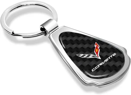 Miniatura 2 de iPick Image Llavero de lágrima de metal de fibra de carbono negro real para Chevrolet Corvette C7, con licencia oficial Cromado