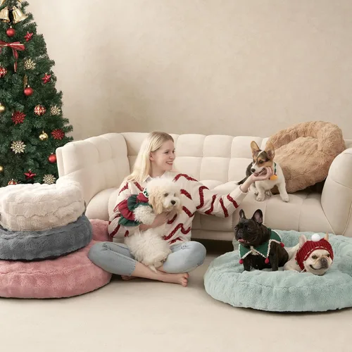 Miniatura 8 de EHEYCIGA Sofá cama suave para gatos de interior, cama extra pequeña esponjosa para perros con funda extraíble lavable, sofá para mascotas, Camello