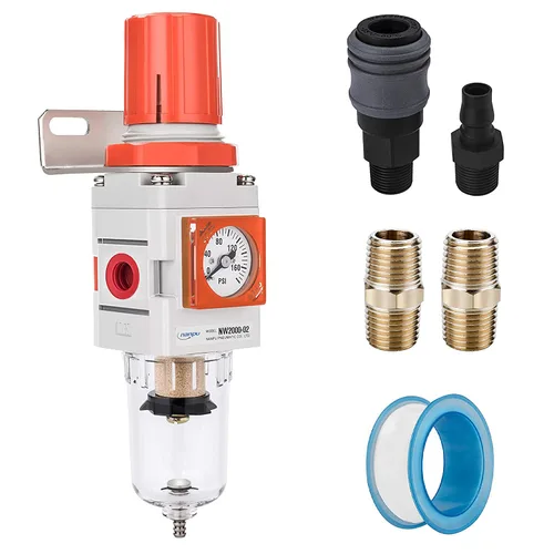 Miniatura 8 de NANPU 1/2 "NPT Embedded Gauge Compressed Air Filter/Regulador Piggyback Combo, Drenaje Automático, Elemento de Latón de 5 Micrones, Cuenco
