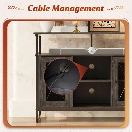 Miniatura 7 de WLIVE Soporte de TV para TV de 43 pulgadas, pequeño centro de entretenimiento con gabinete de almacenamiento y estantes ajustables, soportes de TV