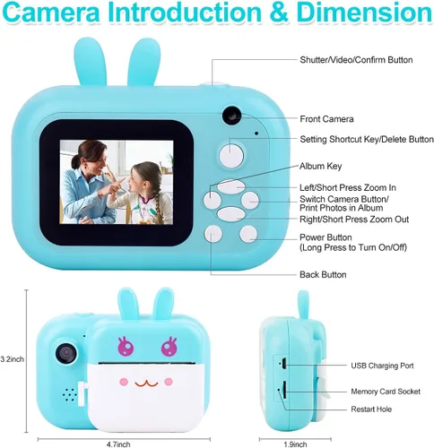 Miniatura 6 de Cámara para niños MINIBEAR con impresión instantánea para niños, cámara digital para niños pequeños, juguetes para niños, regalos de Navidad