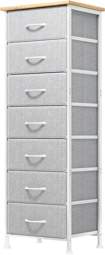 Miniatura 12 de Fixwal Cómoda negra alta y delgada para dormitorio, organizador de almacenamiento estrecho con 7 cajones de tela, muebles de mesita de noche