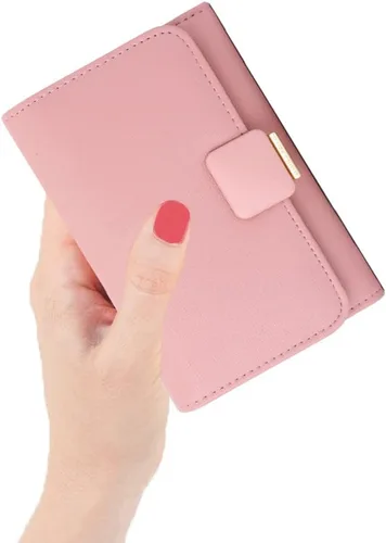 Miniatura 3 de Cartera pequeña para mujer, tarjetero de piel sintética, bloqueo RFID, con triple pliegue, sobre con cremallera, monedero, rosa ( B - Pink ), Moda